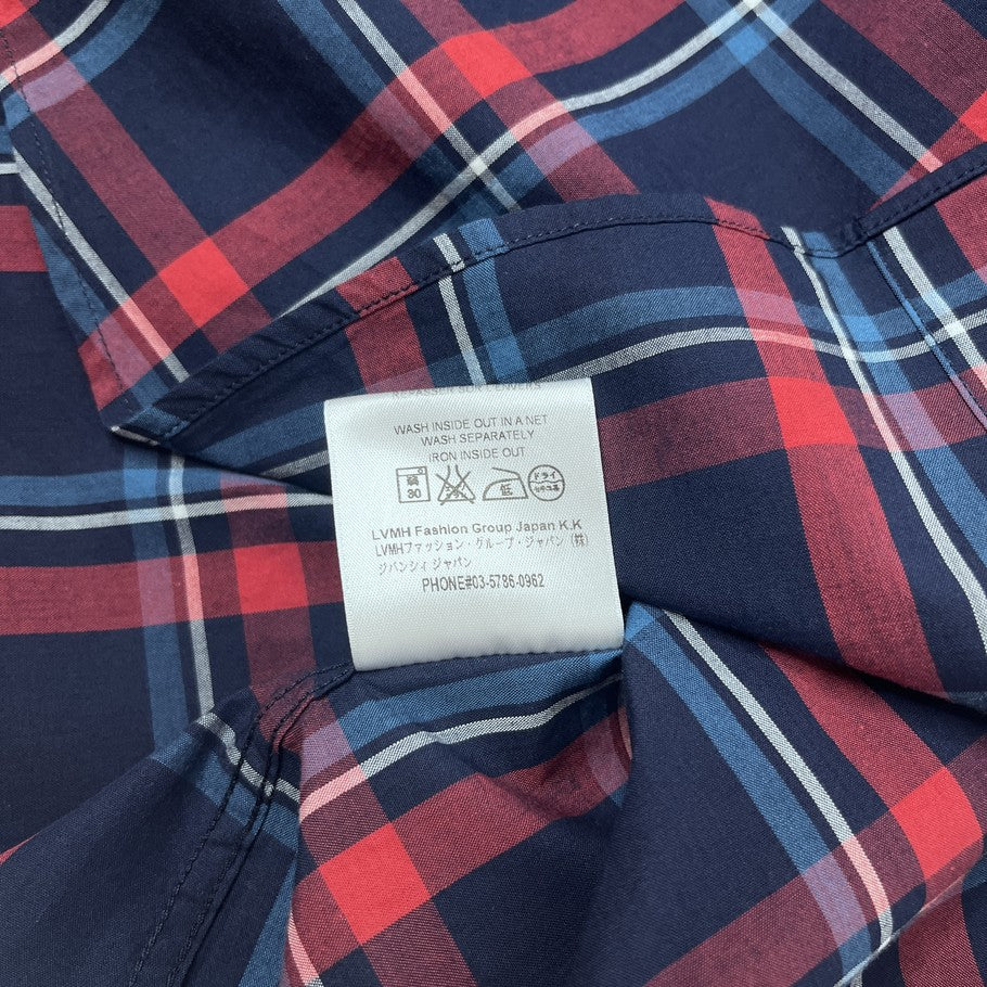 GIVENCHY Zipper Check Long Sleeve Shirt Navy Size 37