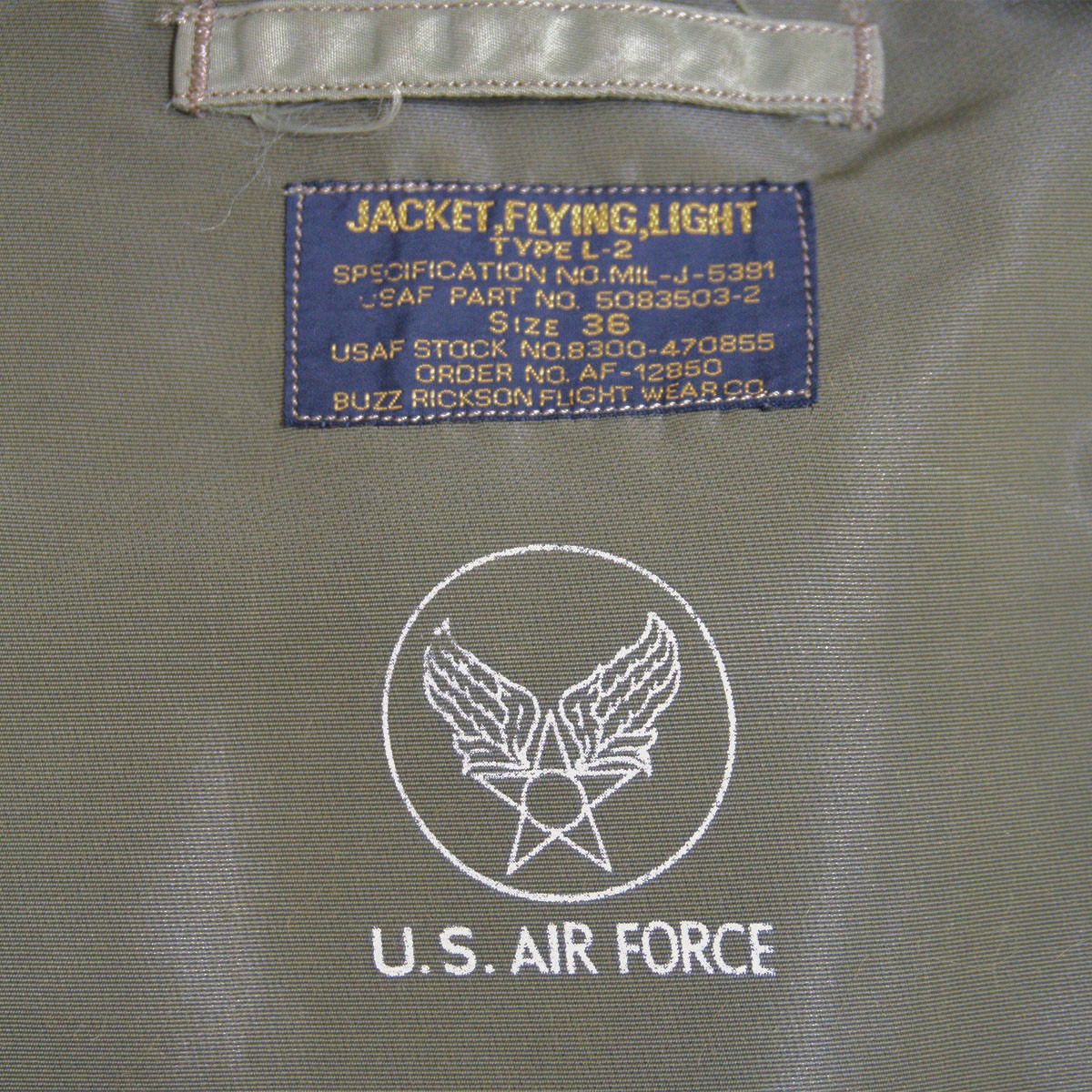 BUZZ RICKSON L-2 US Military Flight Jacket Size 36