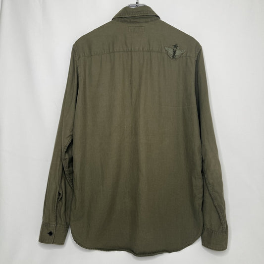 SAINT LAURENT Military Long Sleeve Cotton Shirt Khaki
