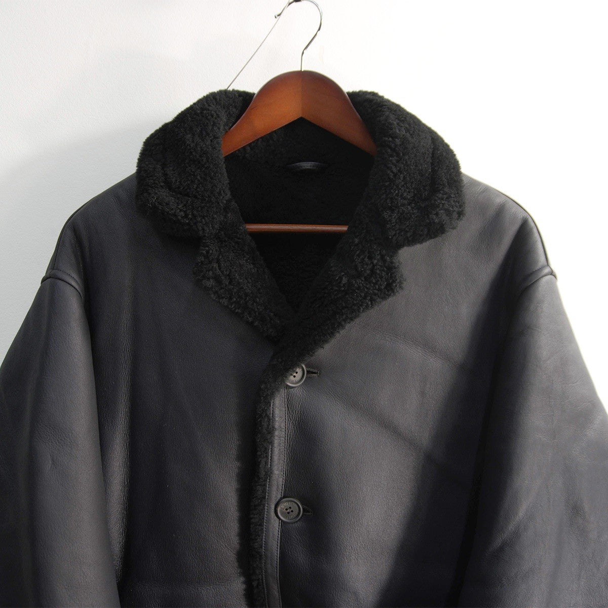 EMMETI SAXTON Mouton Lamb Leather Coat Black Size 48