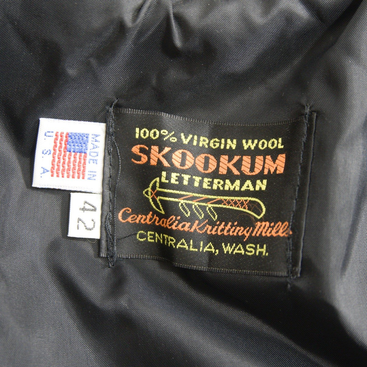 SKOOKUM Melton Leather Varsity Jacket Black Size 42
