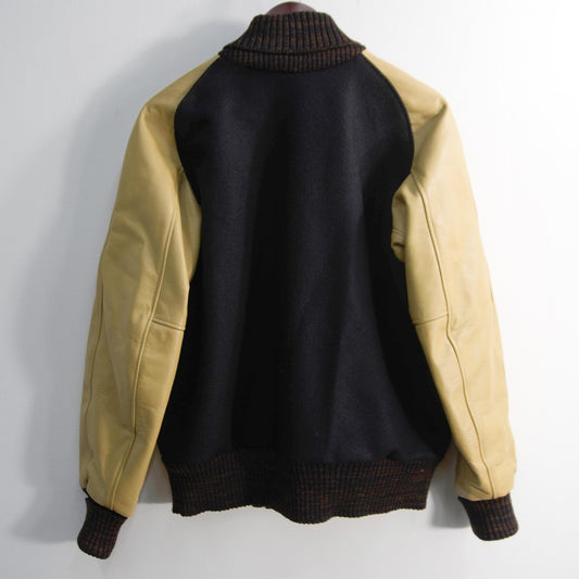 SKOOKUM Melton Leather Varsity Jacket Black Beige Size 40