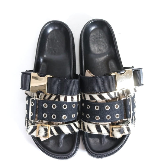 sacai 20SS Zebra Print Calf Hair Black White Sandals Size 27.5cm