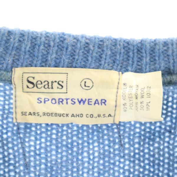 Sears 60s 70s Mohair V-Neck Sweater Blue Size L
