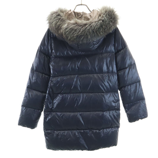 DUVETICA Hooded Fur Down Coat Navy Size 42