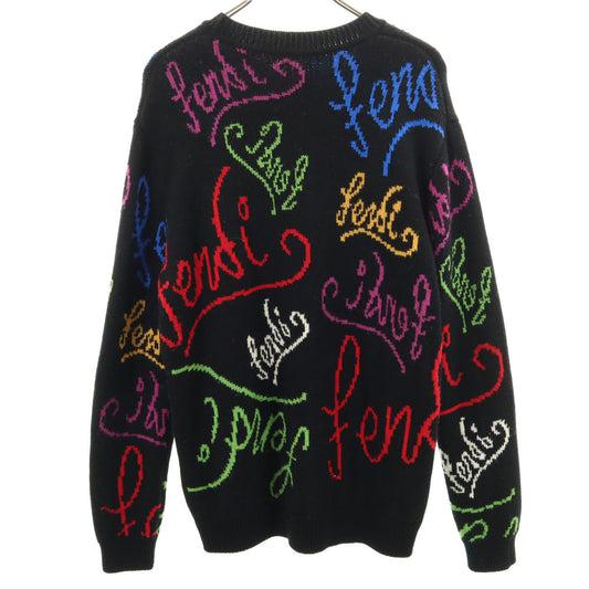 FENDI Italian-made All-Over Pattern Sweater Black Size 48