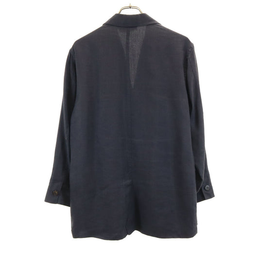 Salvatore Ferragamo 90s Linen Herringbone Blazer Navy Size 48