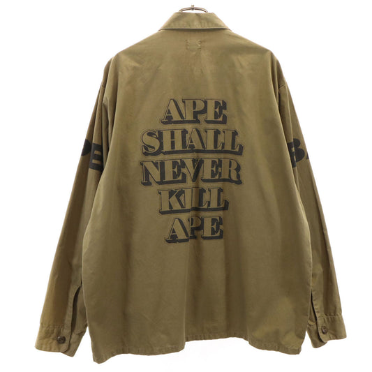 Bape A BATHING APE Back Print Military Shirt Olive Size L