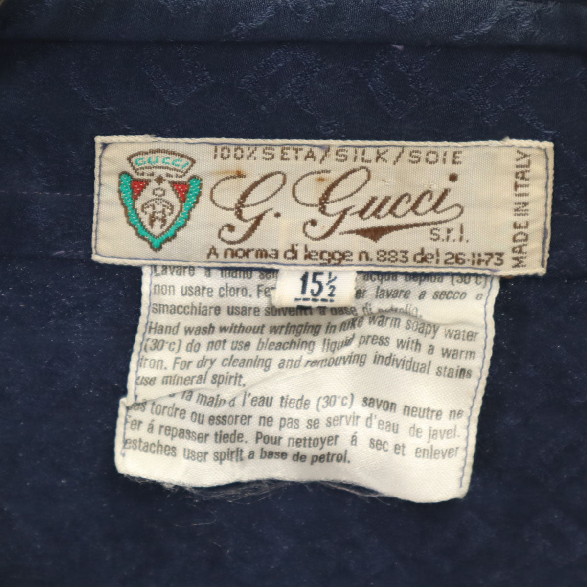 GUCCI 80s Vintage Italian Silk All-Over Shirt Navy Size 15.5-39
