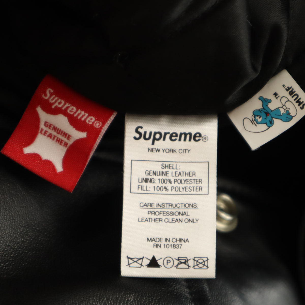 Supreme 20FW Smurfs Lamb Leather Varsity Jacket Black Size L