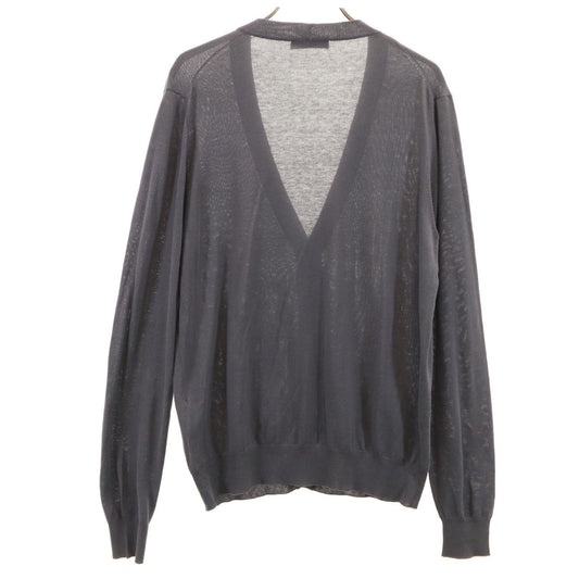 PRADA Silk Blend V-Neck Cardigan Charcoal Gray Size 48