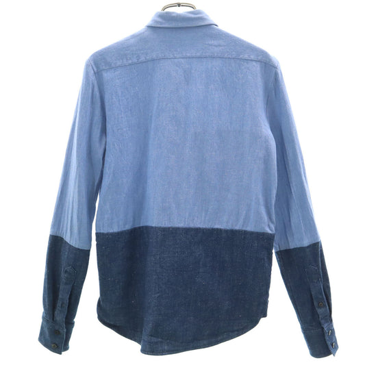 CELINE Long Sleeve Two-Tone Denim Light Blue Shirt Size 36