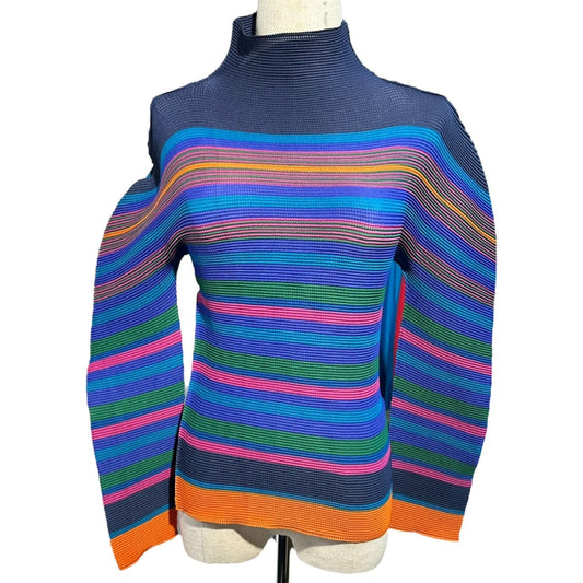 me ISSEY MIYAKE Pleated Striped High Pullover Top Size FREE