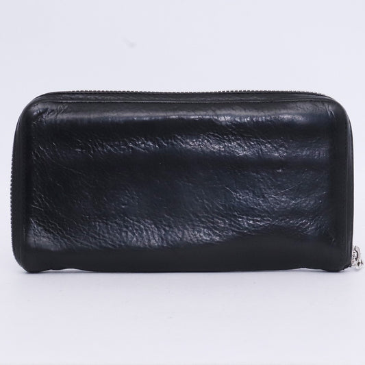CHROME HEARTS REC F Zip Black Leather Plain Wallet Size F