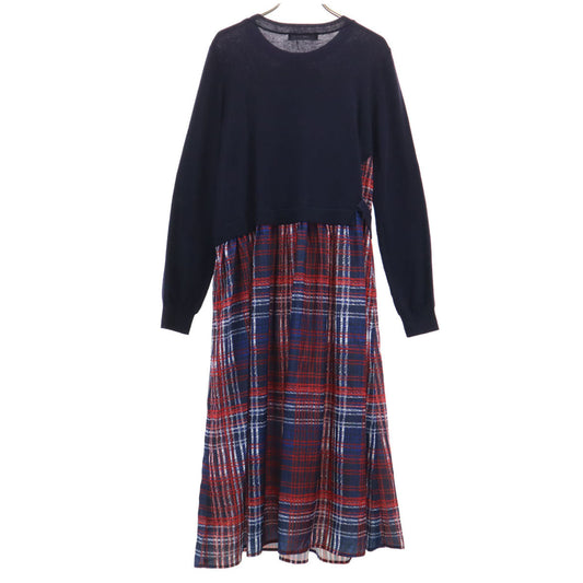 Pitchoune Long Sleeve Knit Panel Navy Blue Dress