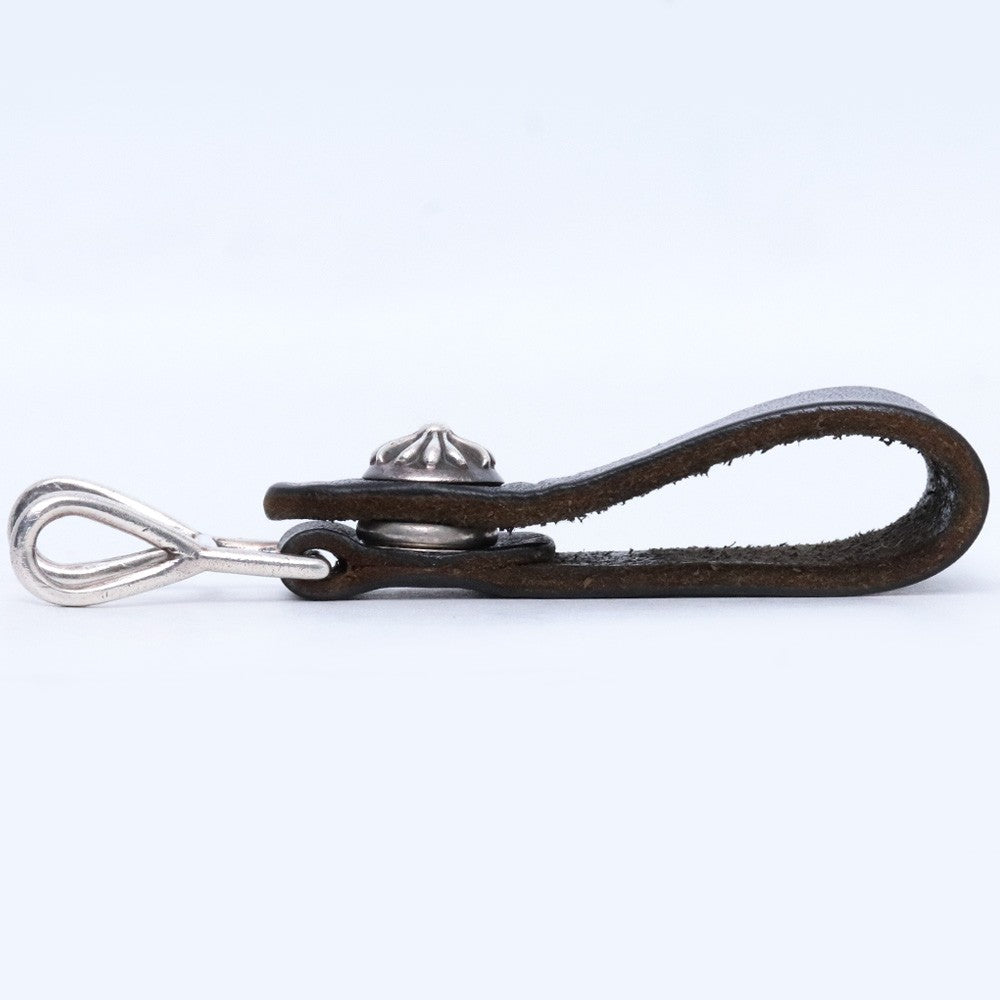 CHROME HEARTS Cross Ball Button Leather Loop Black Belt Size F