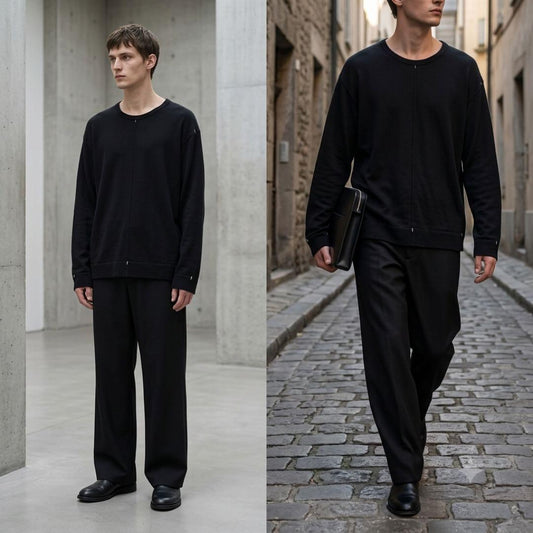 ISSEY MIYAKE MEN 03AW White Stitch Cotton Knit Black Size XL