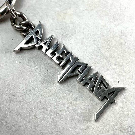 BALENCIAGA Typo Metal Logo Keyring Silver Size ONE SIZE