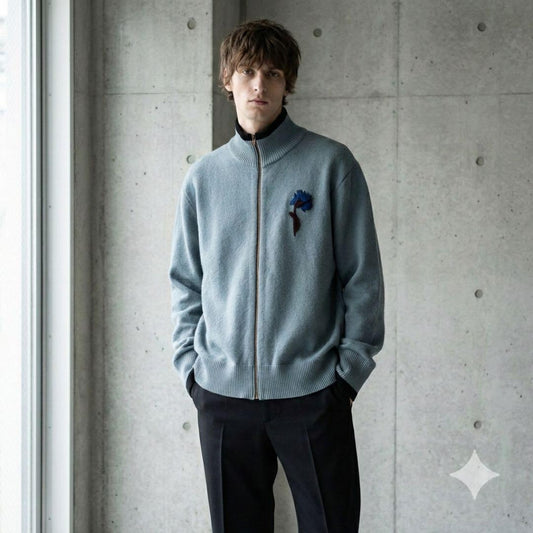 MAISON MARGIELA Wool Drivers Knit Zip-Up Blue Size XL