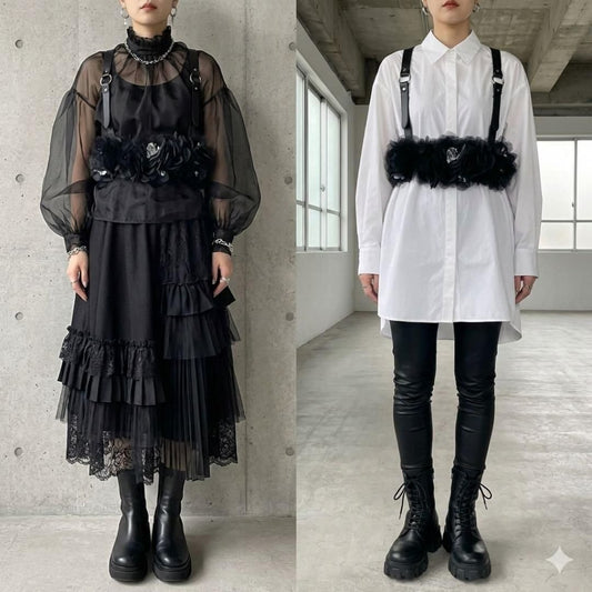Noir kei ninomiya 23SS Floral Lace Sheer Harness Vest Black
