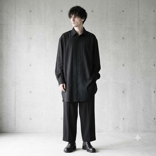 Yohji Yamamoto PH 00s Pleated Silk Wool Shirt Black Size XL