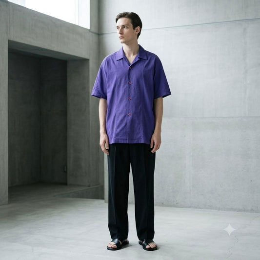 ISSEY MIYAKE MEN 80s Vintage Open Collar Shirt Purple Size L