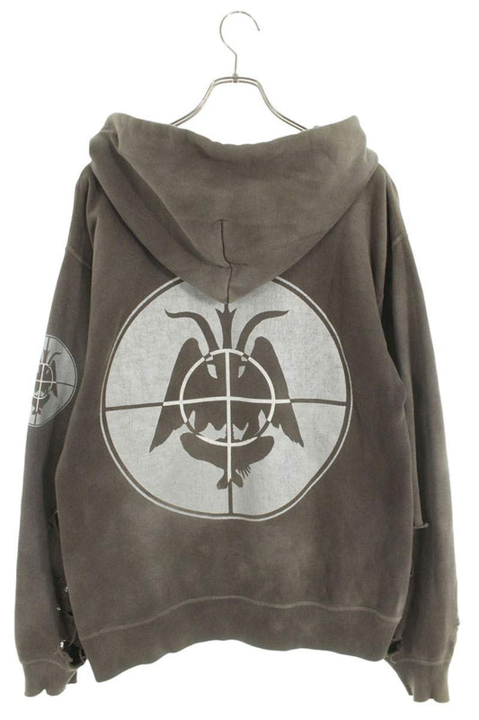 Saint Michael 21AW Distressed Pullover Hoodie Black Size M