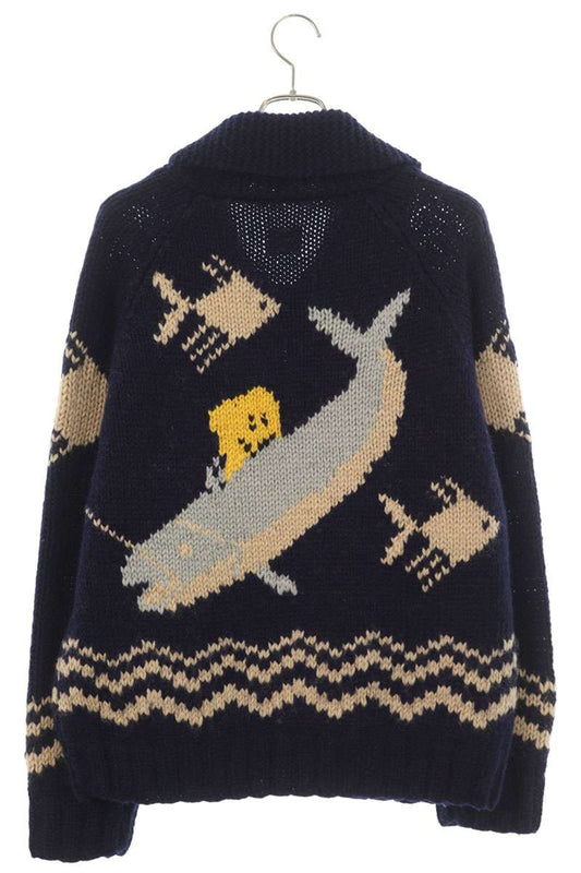 Kapital 25AW Hand Knit Peckish Trout Zip Cardigan Zip Up Blouson Blue Size S