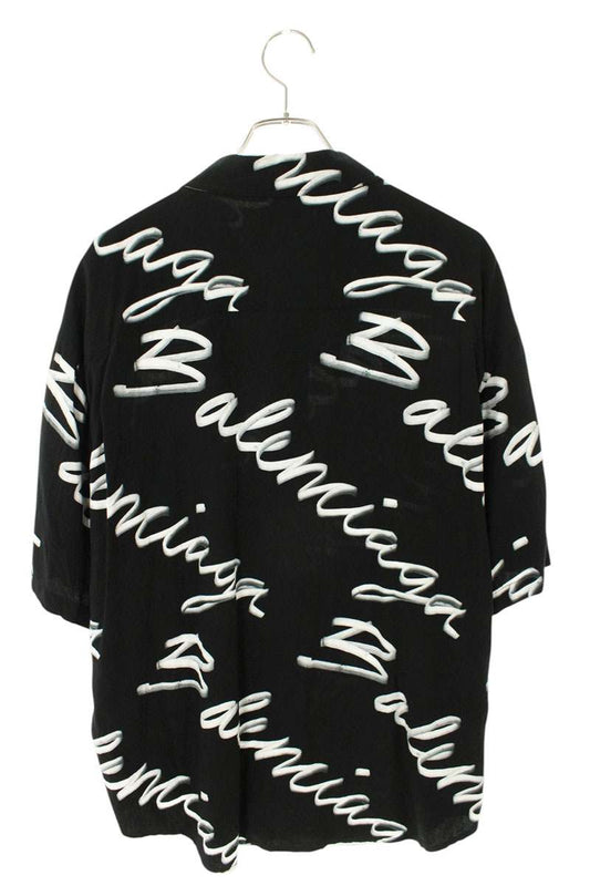 Balenciaga Logo All-Over Print Short Sleeve Shirt Black x White Size 39