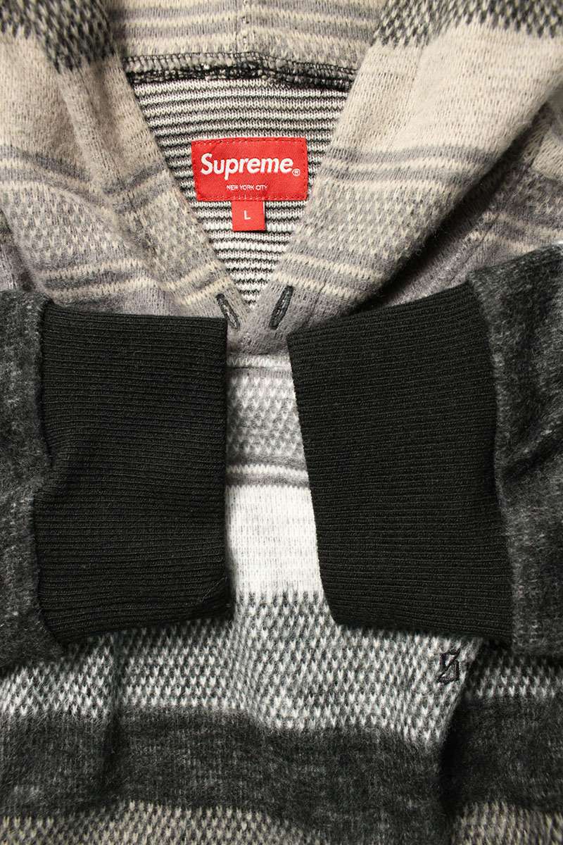 Supreme Knit Stripe Hooded L S Top Logo Embroidered Hoodie Gray Size L