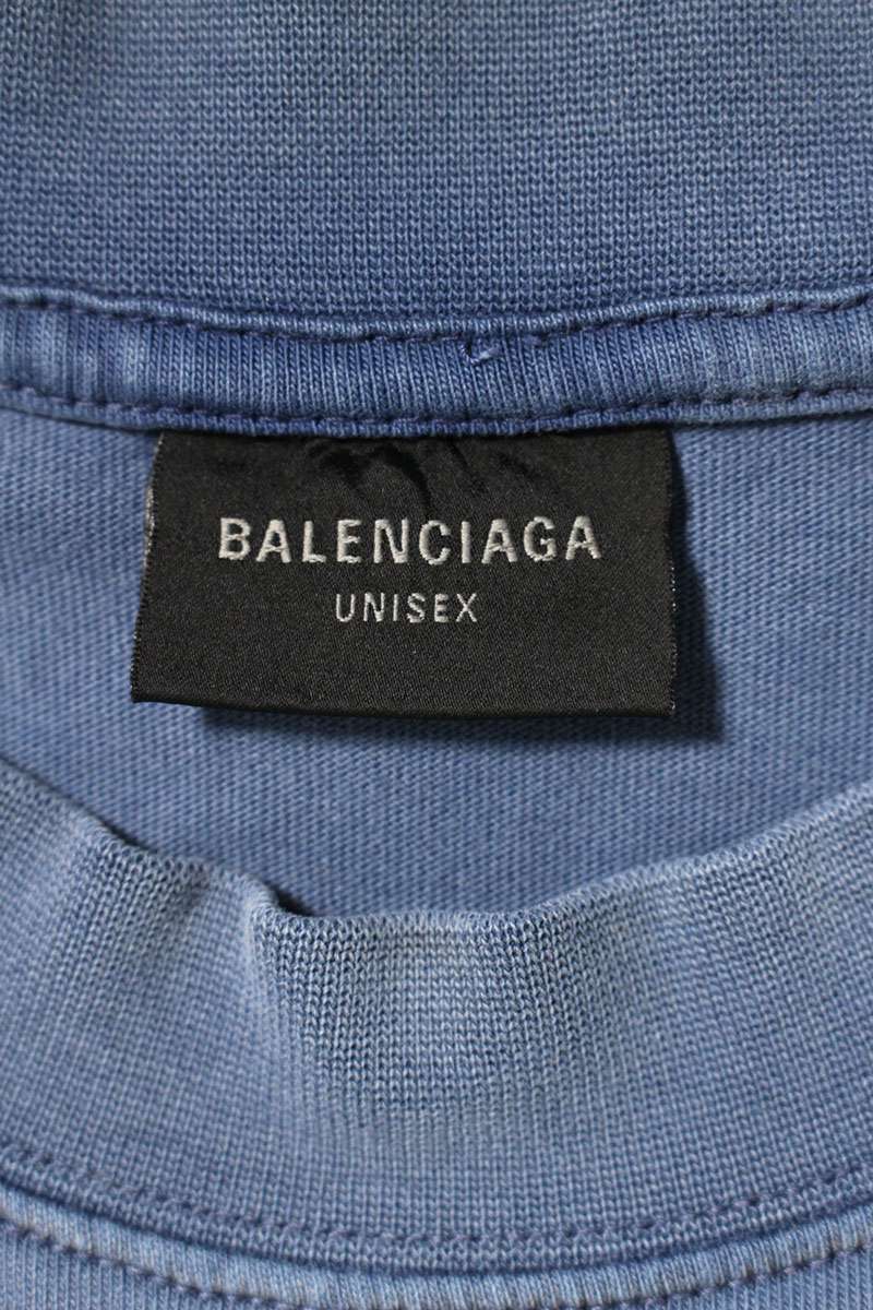 Balenciaga 23AW BE KIND Print Distressed T-Shirt Blue Size S