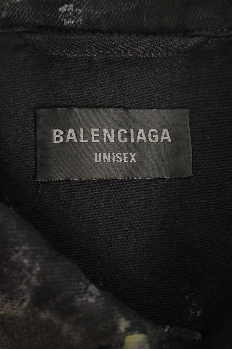 BALENCIAGA Destroyed Oversized Denim Jacket Black Size S