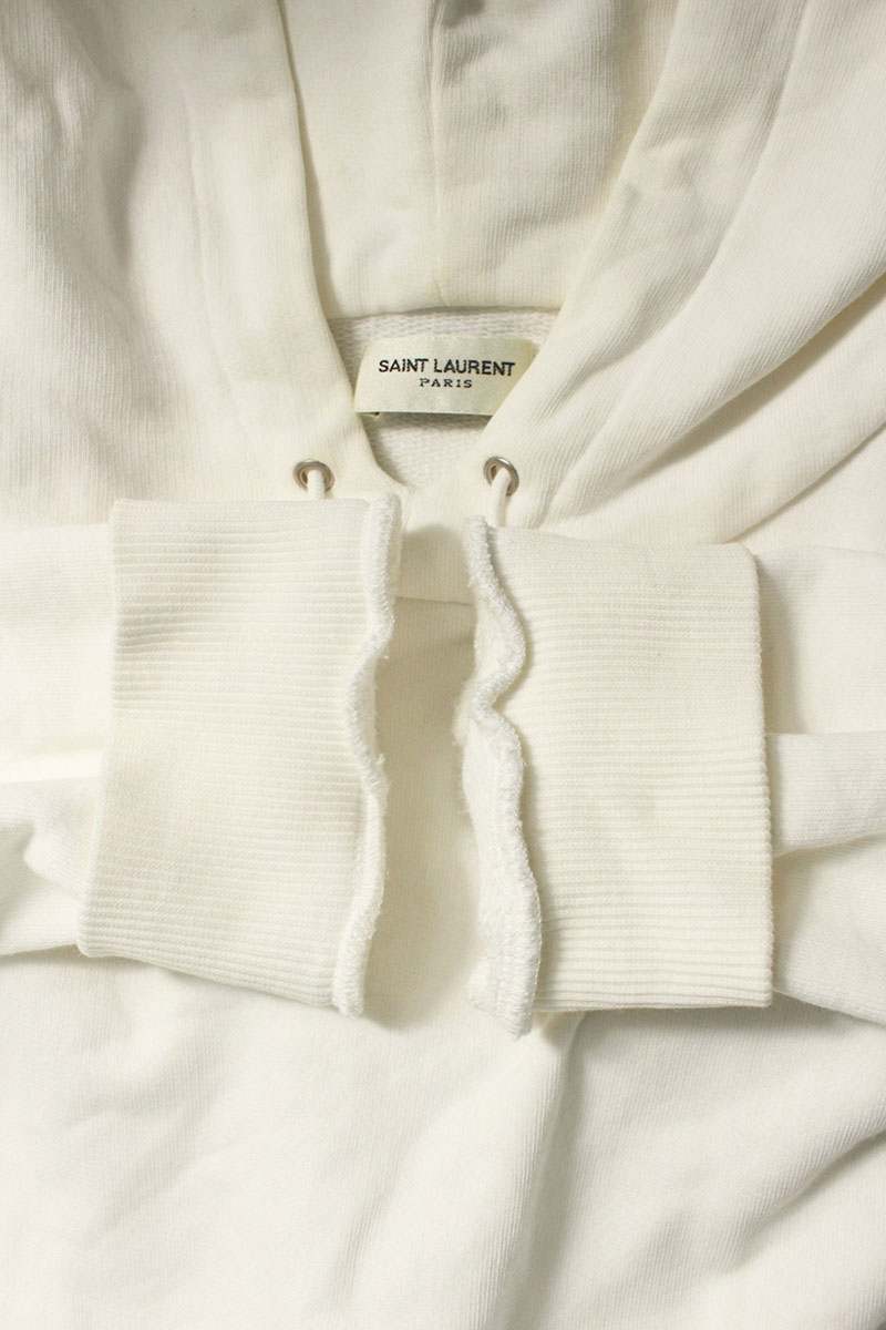Saint Laurent Paris Logo Pullover Hoodie White Size S