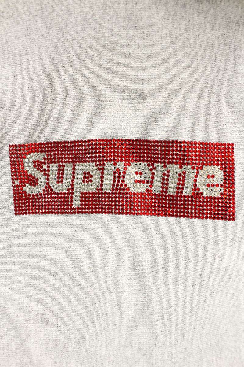 Supreme x Swarovski 19SS Swarovski Box Logo Hooded Sweatshirt Gray Size M
