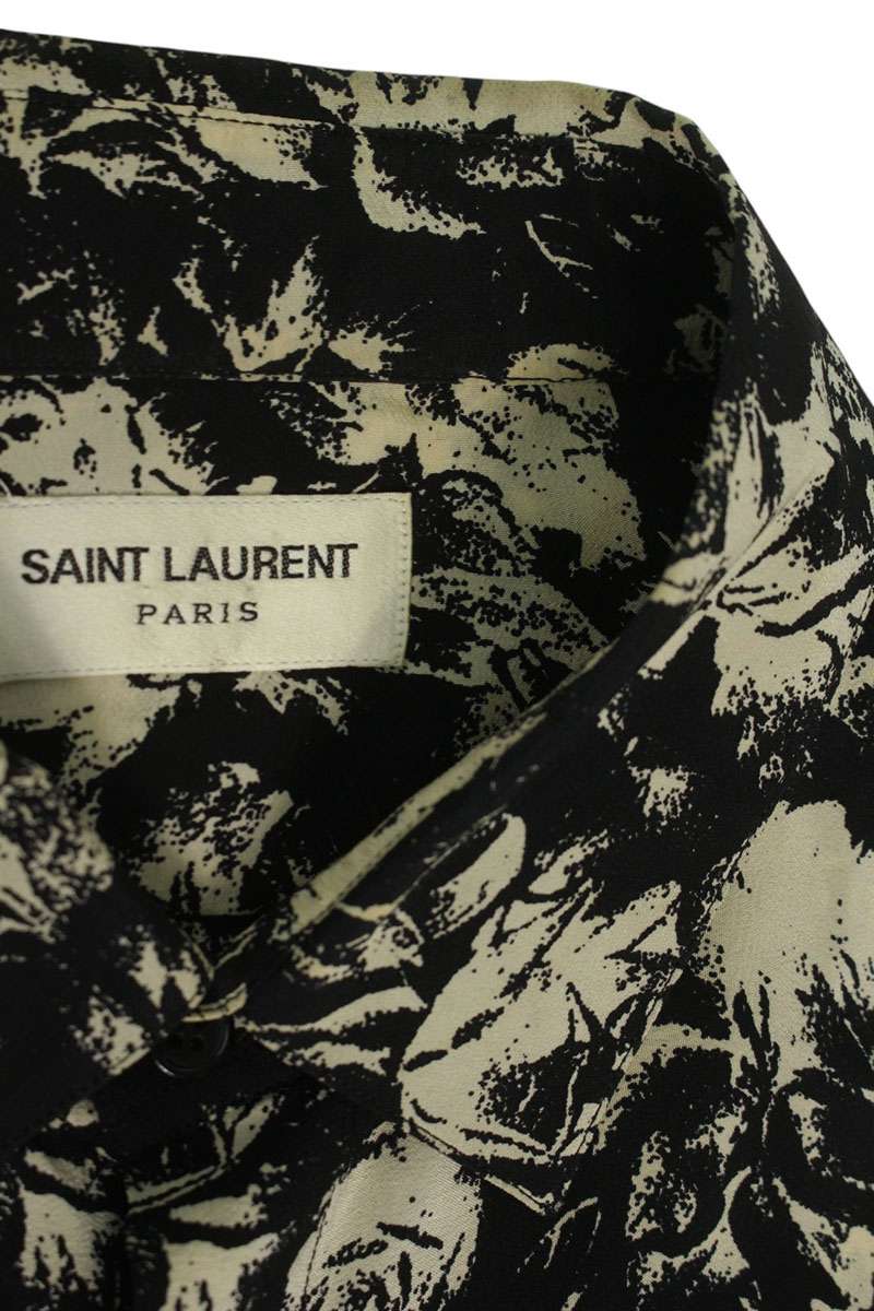Saint Laurent Paris 20SS All-Over Print Silk Long Sleeve Shirt Black Size XS