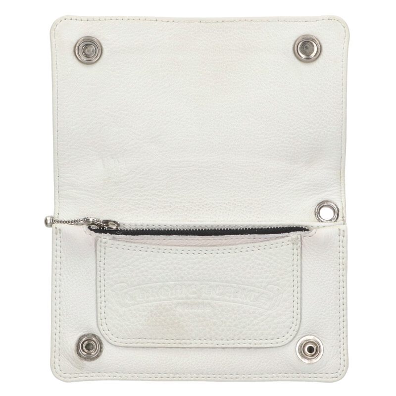 Chrome Hearts Zip-up Cross Button Leather Wallet White