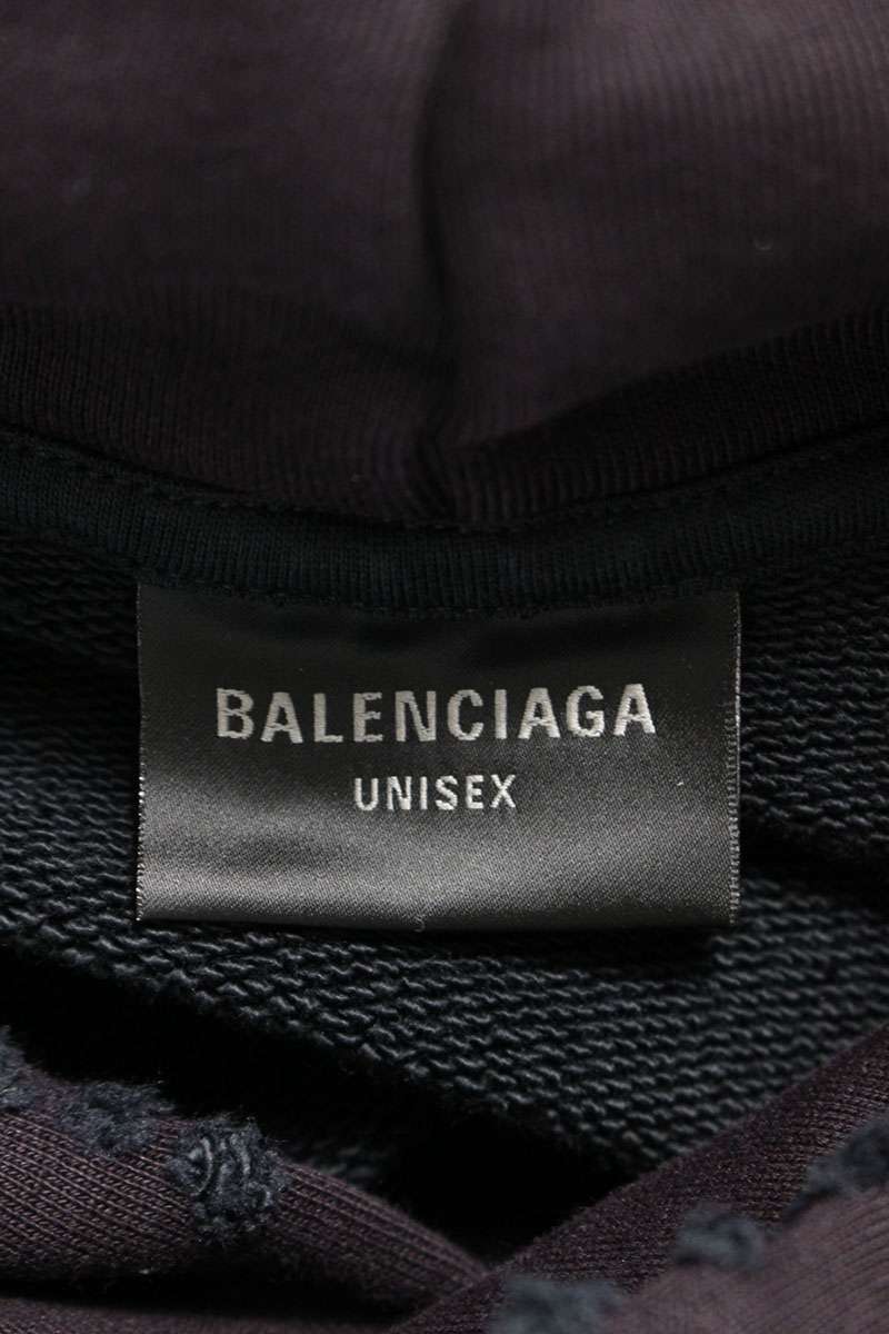Balenciaga 24SS Distressed Washed Pierced Hoodie Black Size 4