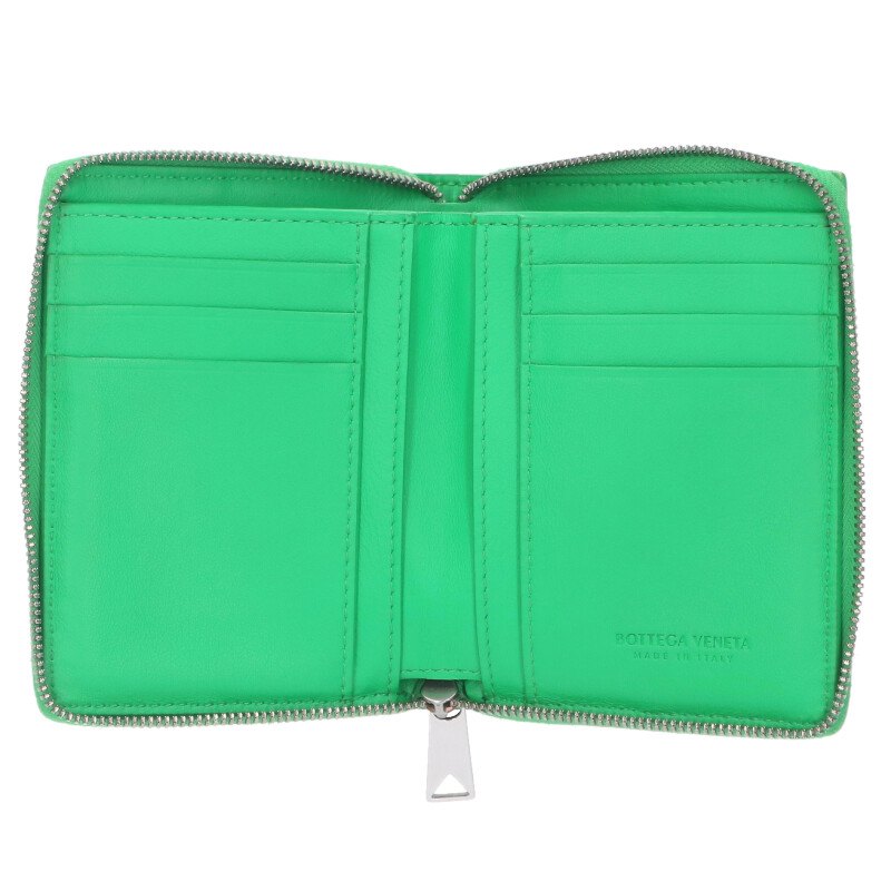 Bottega Veneta Cassette Intrecciato Leather Round Zip Wallet Green One Size