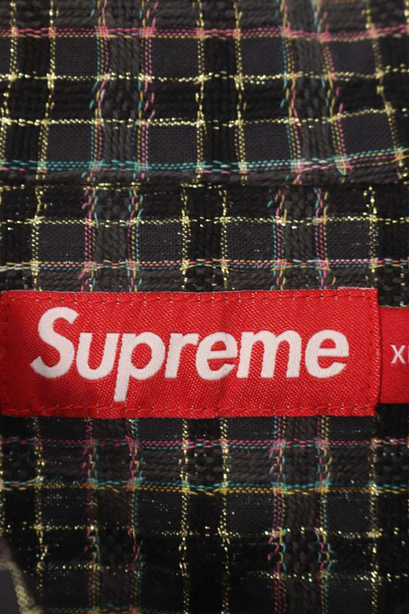 Supreme 25AW Metallic Plaid Zip Up Shirt Black Size XL