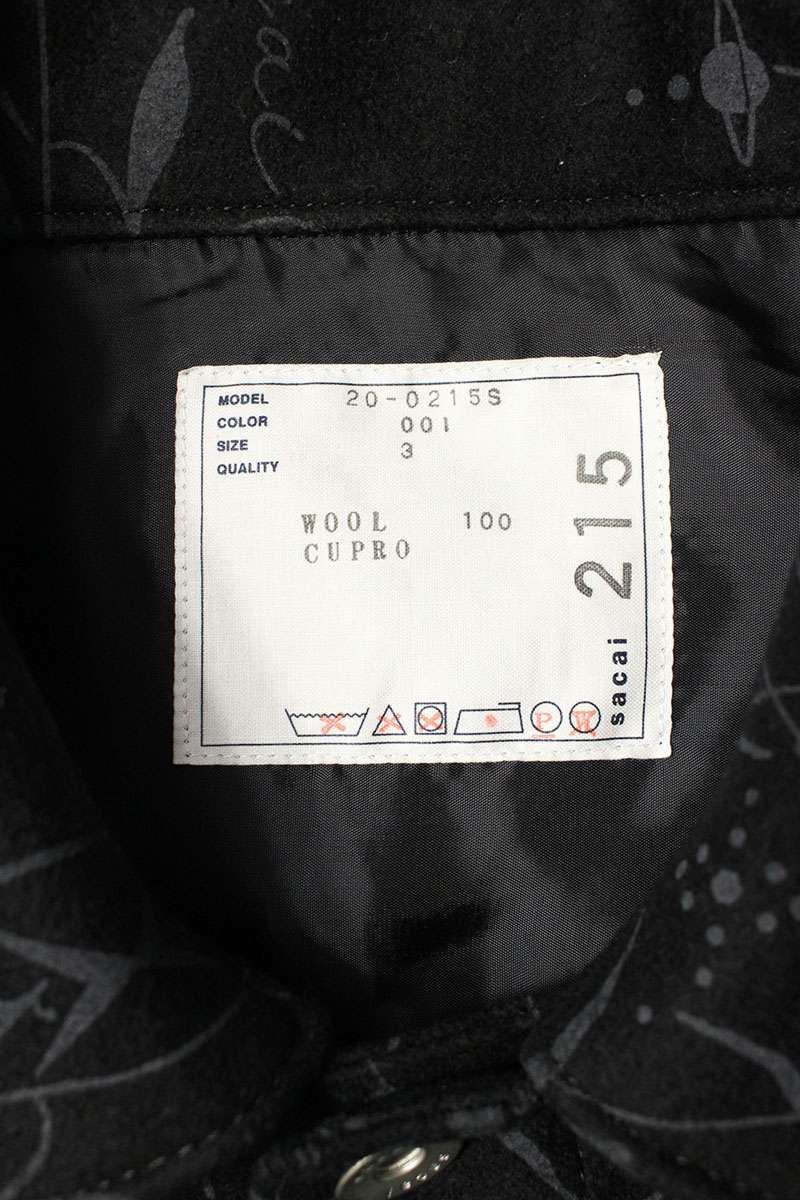 Sacai 20AW Print Blouson Black x Gray Size L