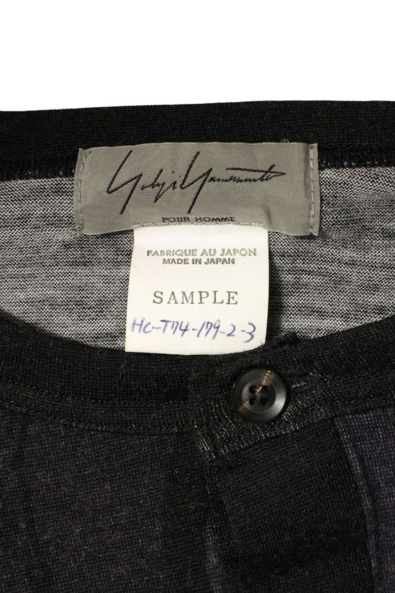 Vintage Yohji Yamamoto Tops - Yohji Yamamoto All Over Pattern Henley Neck L/S Cut And Sew Black XL - Authentic Archive