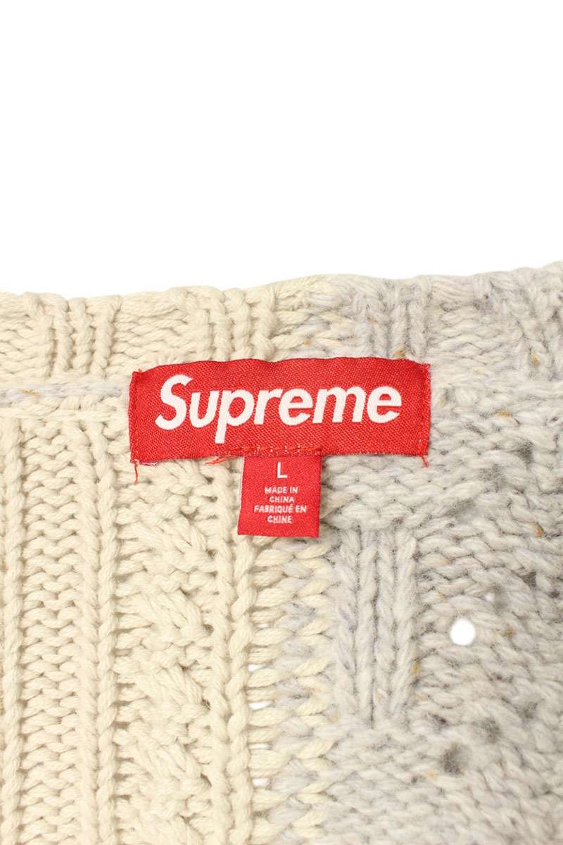 Supreme 23AW Patchwork Cable knit Cardigan White x Gray Size L