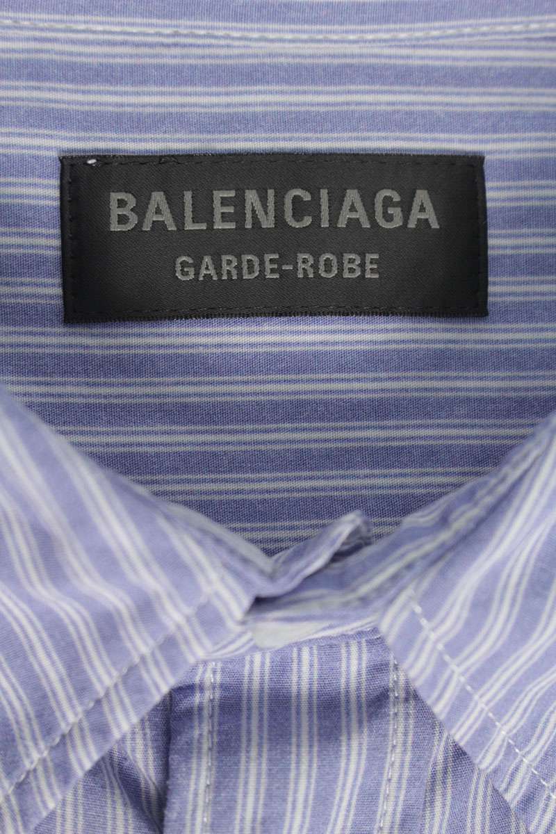 BALENCIAGA Striped Fluid Lyocell Shirt Blue Size L