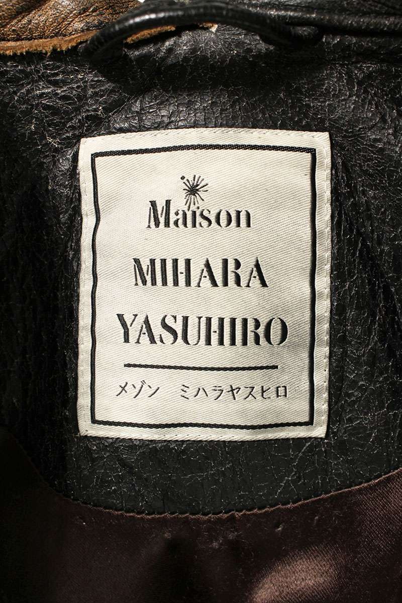 MIHARAYASUHIRO Leather Jacket Black x Brown Size 48