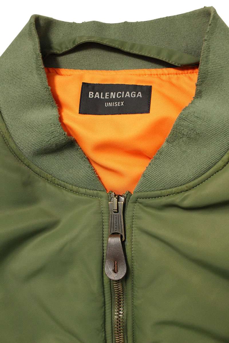 BALENCIAGA Off-Shoulder Bomber Jacket Green Size M