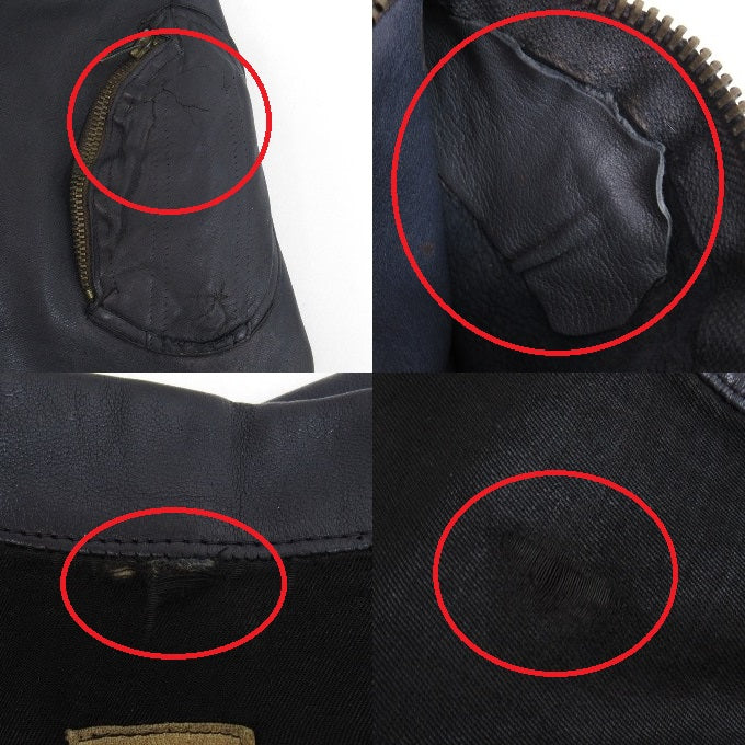 French Army 70's Pilot Leather Jacket Blue Size 96M