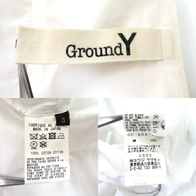 GroundY Cotton Asymmetric Long Sleeve Shirt White Size 3