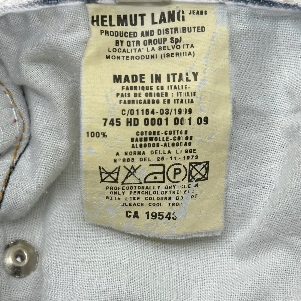 HELMUT LANG 1999 Archive Raw Denim Jeans Italian Cut Pants Size 27