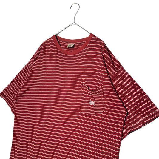 STUSSY 90s Vintage USA Striped Pocket T-Shirt Red Size L