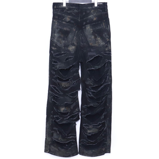 Balenciaga 23SS Super Destroyed Baggy Jeans Black Size S